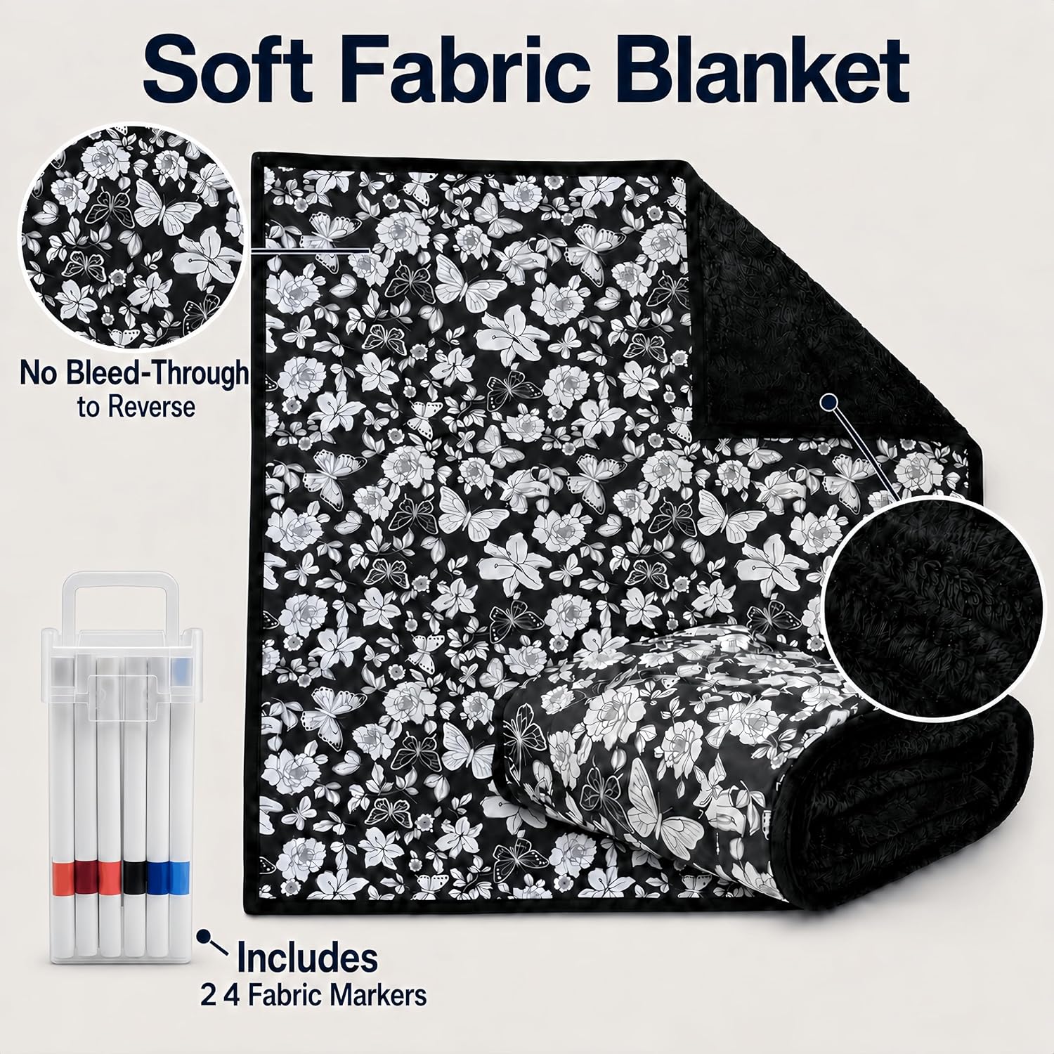 Fuzzy Velvet Decorative Cover Throw Blanket, Washable Coloring Personalized Blanket for Living Room Bedroom, Warm Plush Furniture Blanket with Safe Water-Based Markers