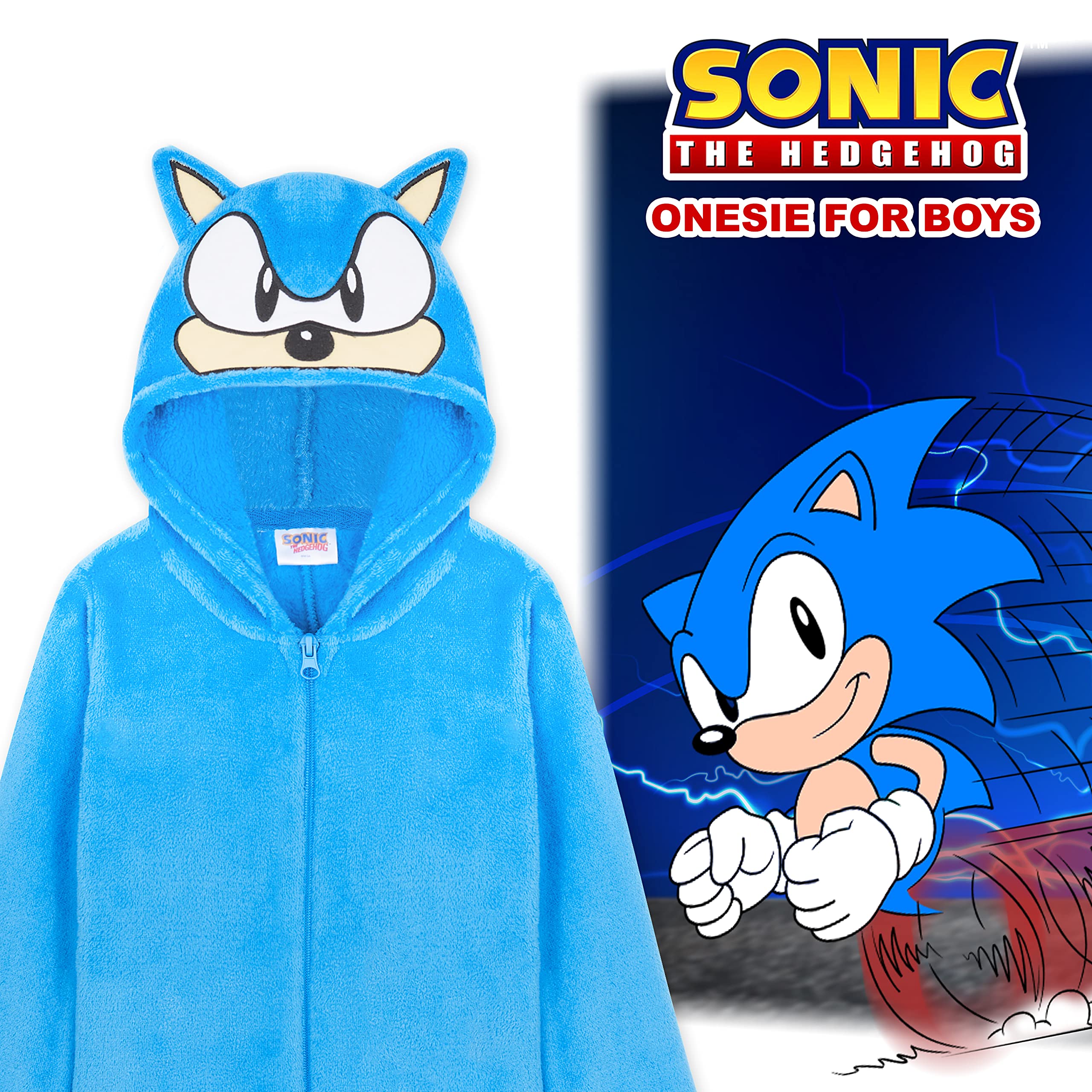 Sonic The Hedgehog Pijama Cuerpo Entero, Disfraz Sonic, Regalos para Niños 4-14 Años (5-6 Años, Azul)