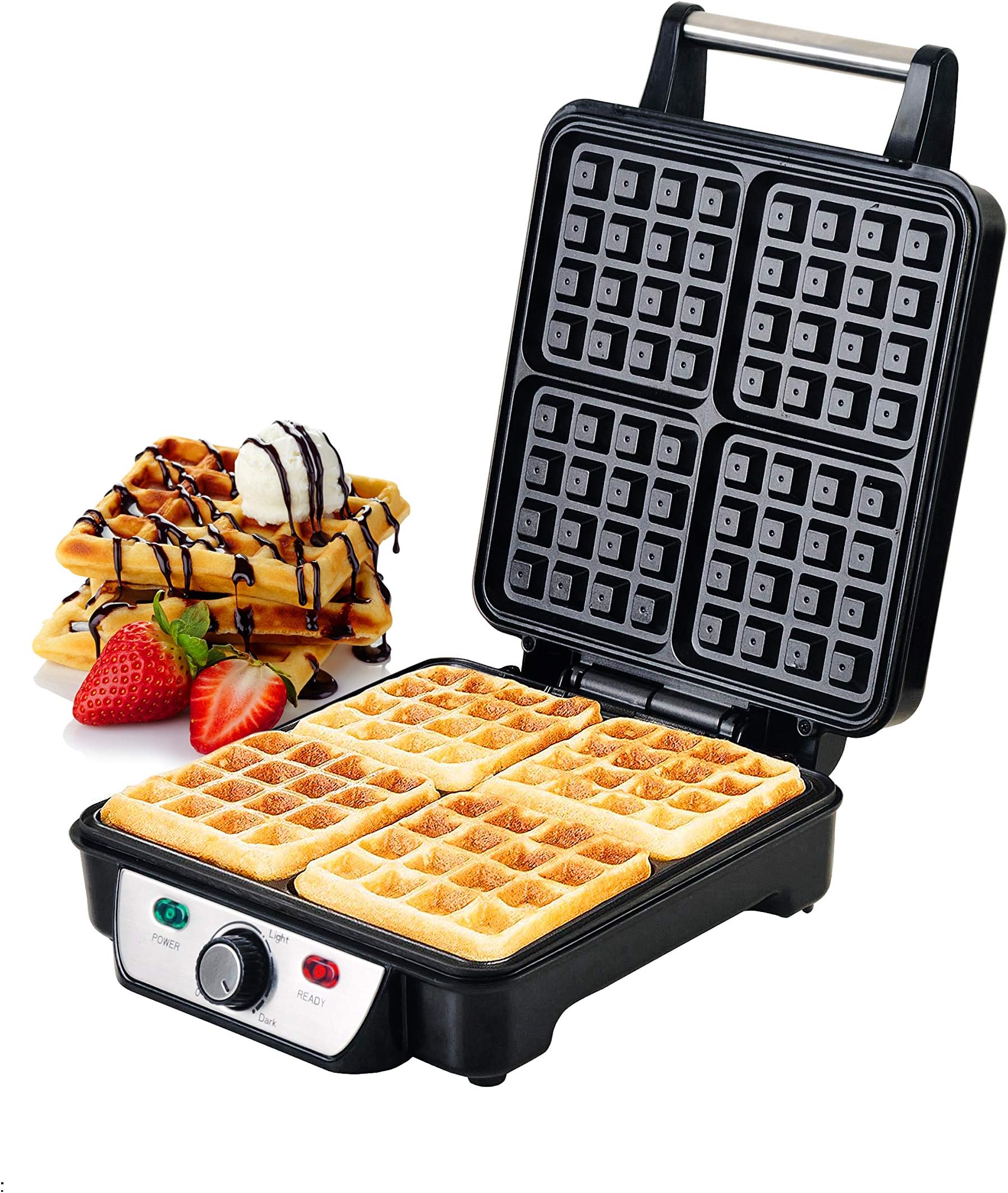 GWM5417 Electric Waffle Maker 1100W- 4 Slice Non-Stick Electric Belgian Waffle Maker with Adjustable Temperature Control