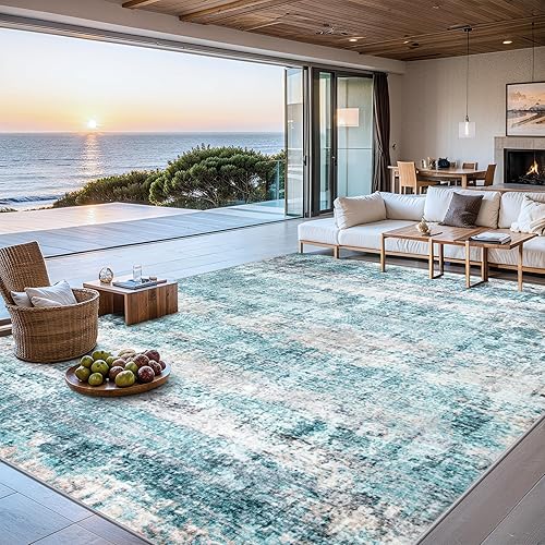 Miniatura 18 de Tapete lavable de 6 x 9 pies, moderno, abstracto, suave, grande, en tono neutro, antideslizante, delgado, resistente a manchas, para interiores,