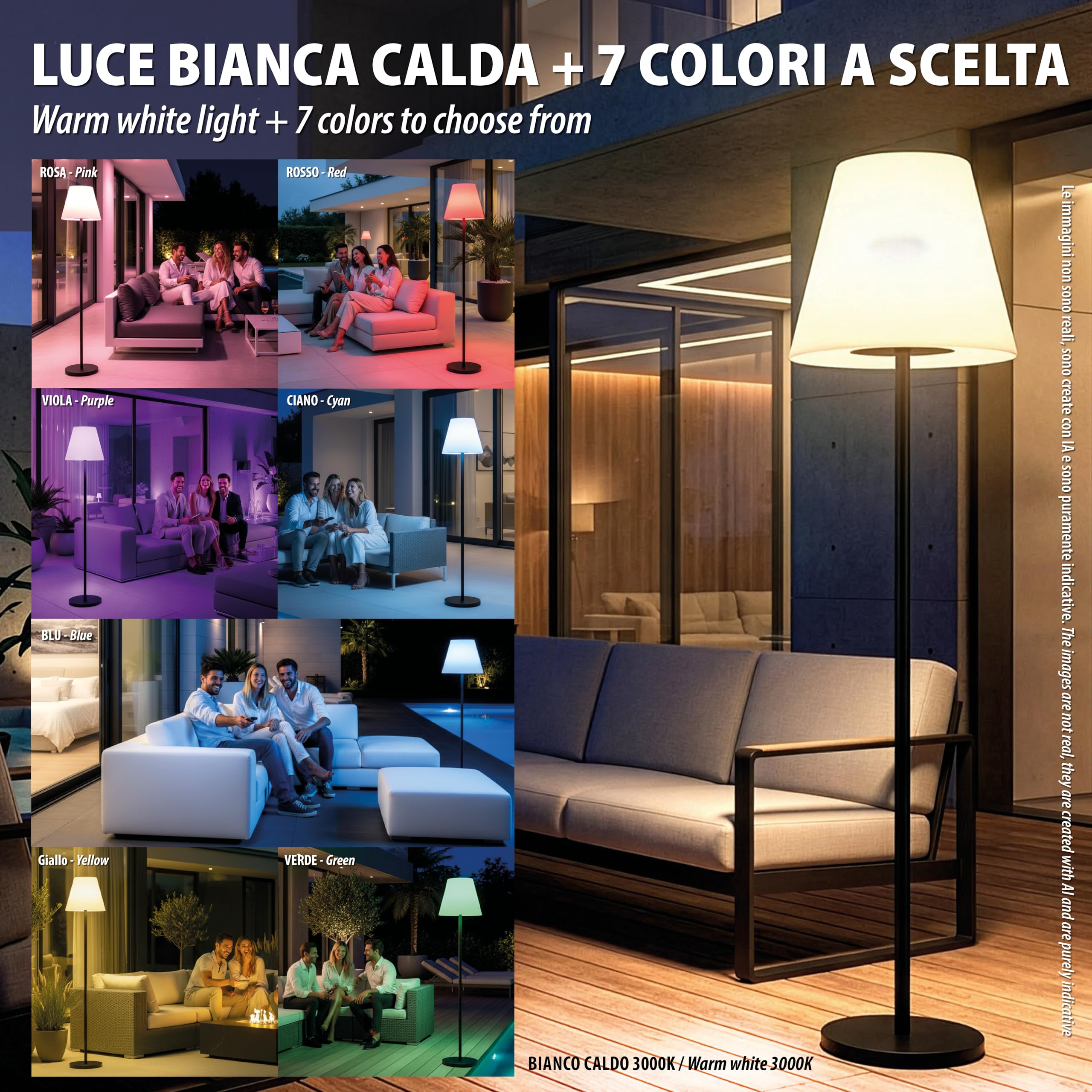 Velamp EXTENZA SOLAR: Lampadario da esterno RGB a ricarica solare-150 cm