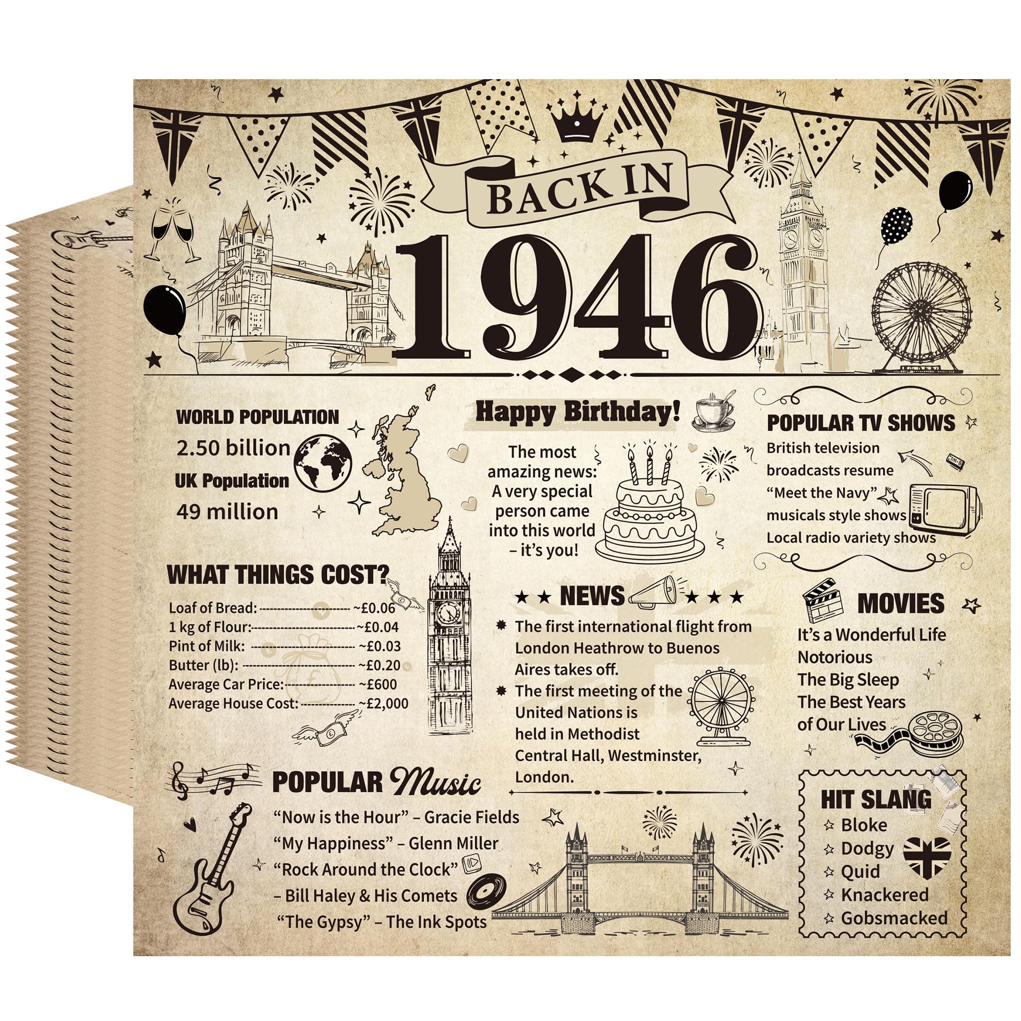20Pcs 80th Birthday Paper Napkins, Vintage 1946 Party Decorations Disposable Paper Napkins, Serviettes for Men Women 80th Birthday Parties and Family Gatherings