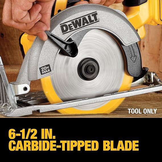 DEWALT 20V MAX Circular Saw, Cordless Sidewinder Style Portable, 6-1/2-Inch Blade, 5150 RPM, 0-50 Degree Bevel Capability, Battery Not Included (DCS391B)