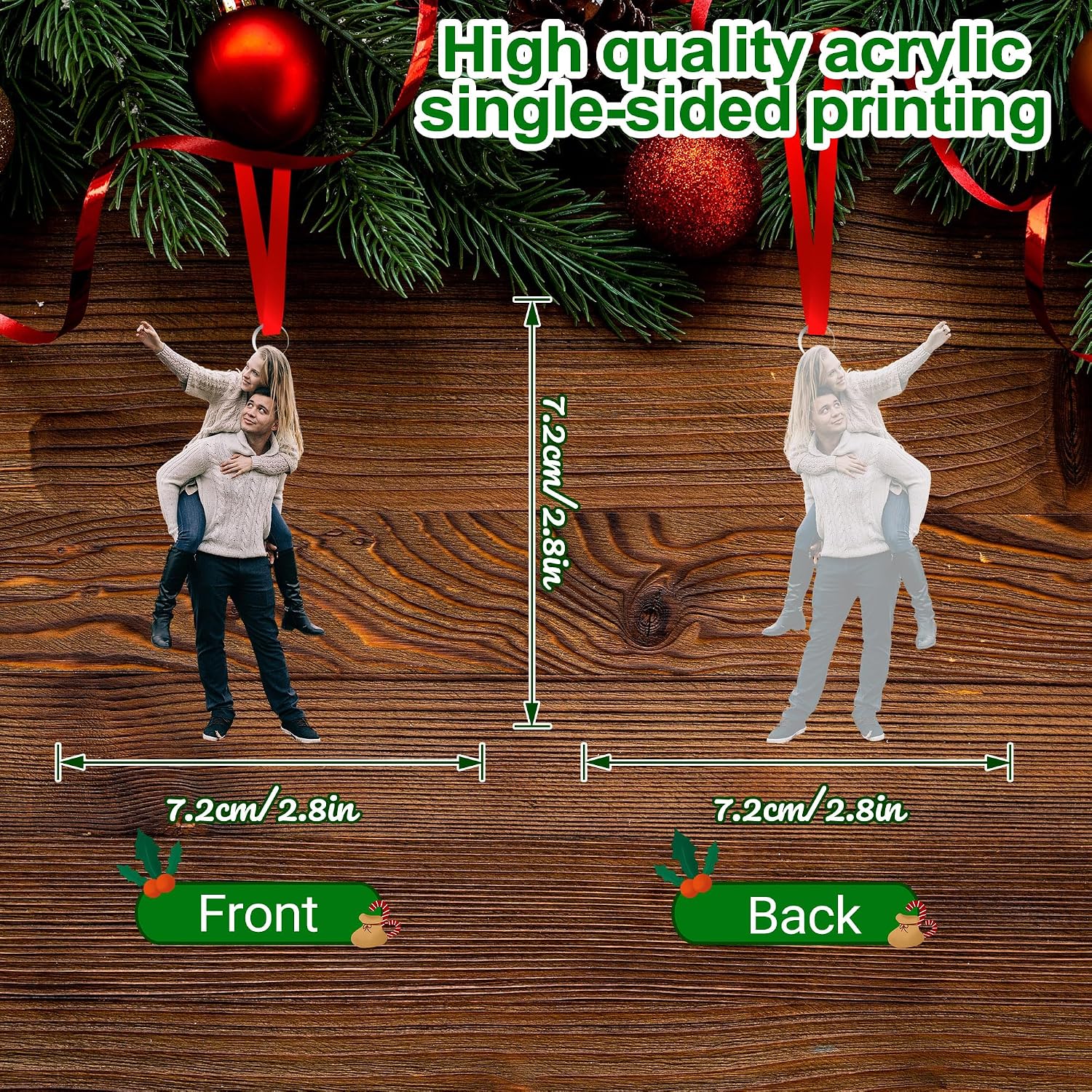 Personalized Christmas Photo Text Ornaments 2023 Custome Tree Decoration Customized Hanging Xmas Ornaments Gift for Family Friends Couple