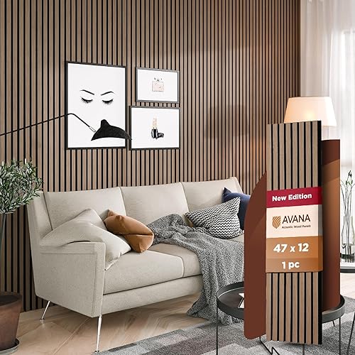 Miniatura 34 de Avana Paneles de pared de madera acústica de 94.4 x 12.6 pulgadas, 4 paneles acústicos de roble negro, 4 unidades, paneles de pared para decoración