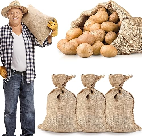 Vista 16 de ANPHSIN 4 bolsas de arpillera natural transpirables – 24 x 40 pulgadas, reutilizables, gruesas, yute, papa, cebolla, almacenamiento de alimentos