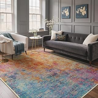 GENIMO Waschbarer Moderner Teppich Bunt fürs Wohnzimmer, 160x230 cm | Abstraktes Design, Weicher Kurzflor, Rutschfeste Rückseite, Pflegeleicht für Schlaf- und Esszimmer