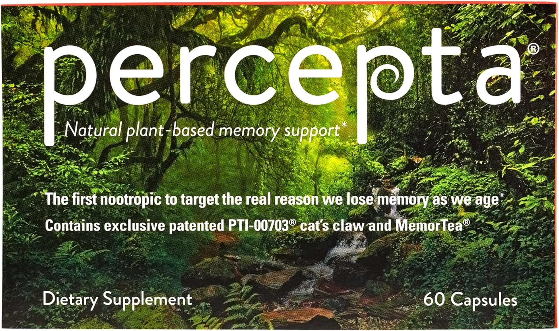 Percepta Plant-Based Memory Support - Natural Nootropic Brain Booster - Memory, Focus, Concentration - 30 Day Supply