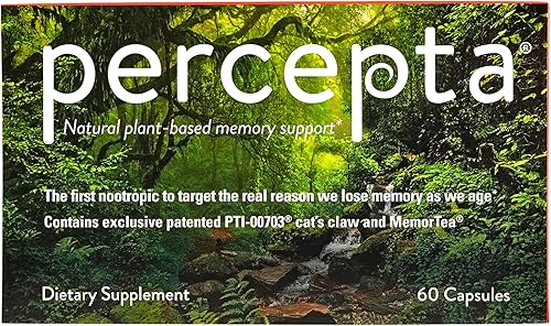 Percepta Soporte de memoria a base de plantas - Refuerzo cerebral nootrópico natural - Memoria, enfoque, concentración - Suministro para 30 días