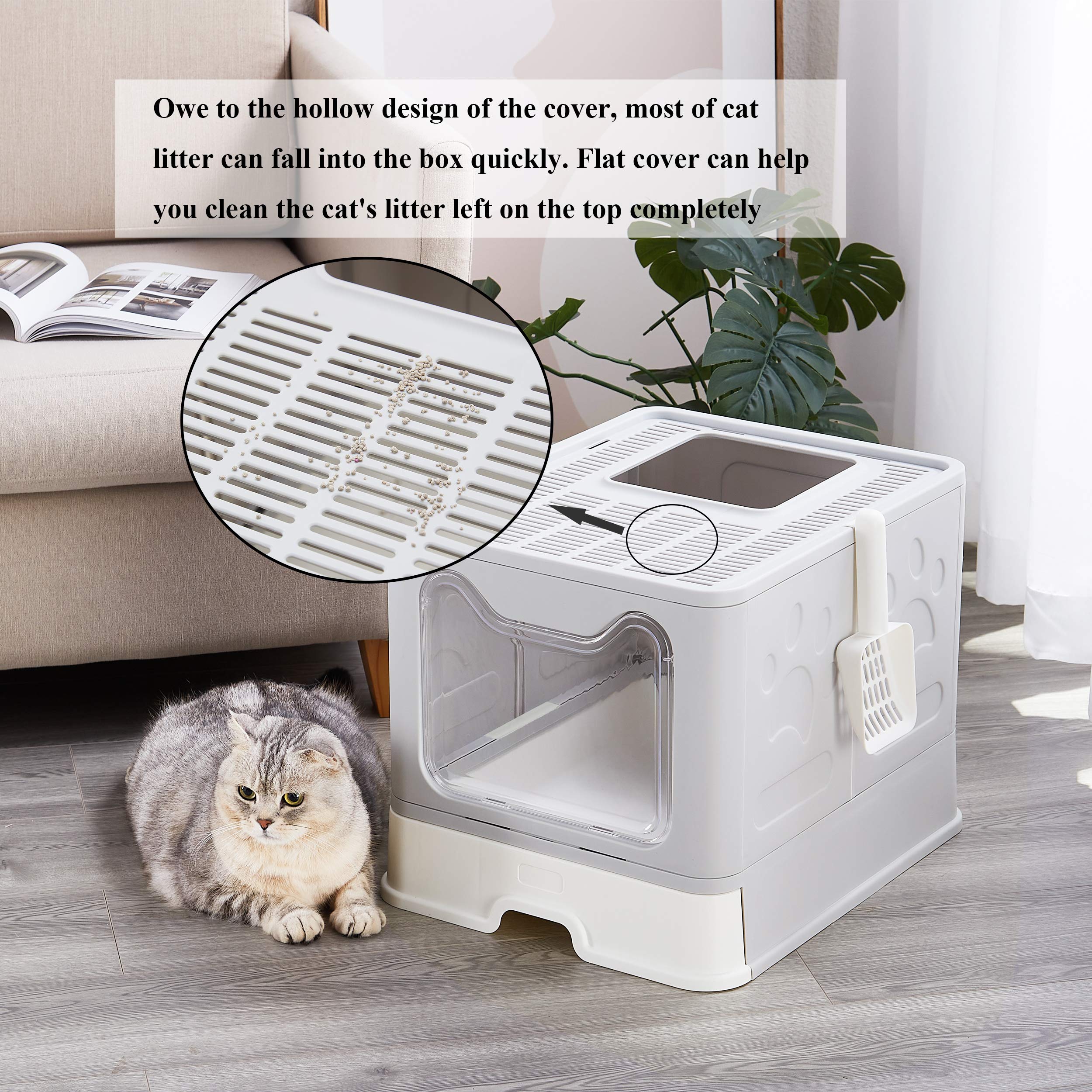 Vealind Foldable Cat Litter Box with Lid Front Entry & Top Exit XXL Extra Large Space Covered