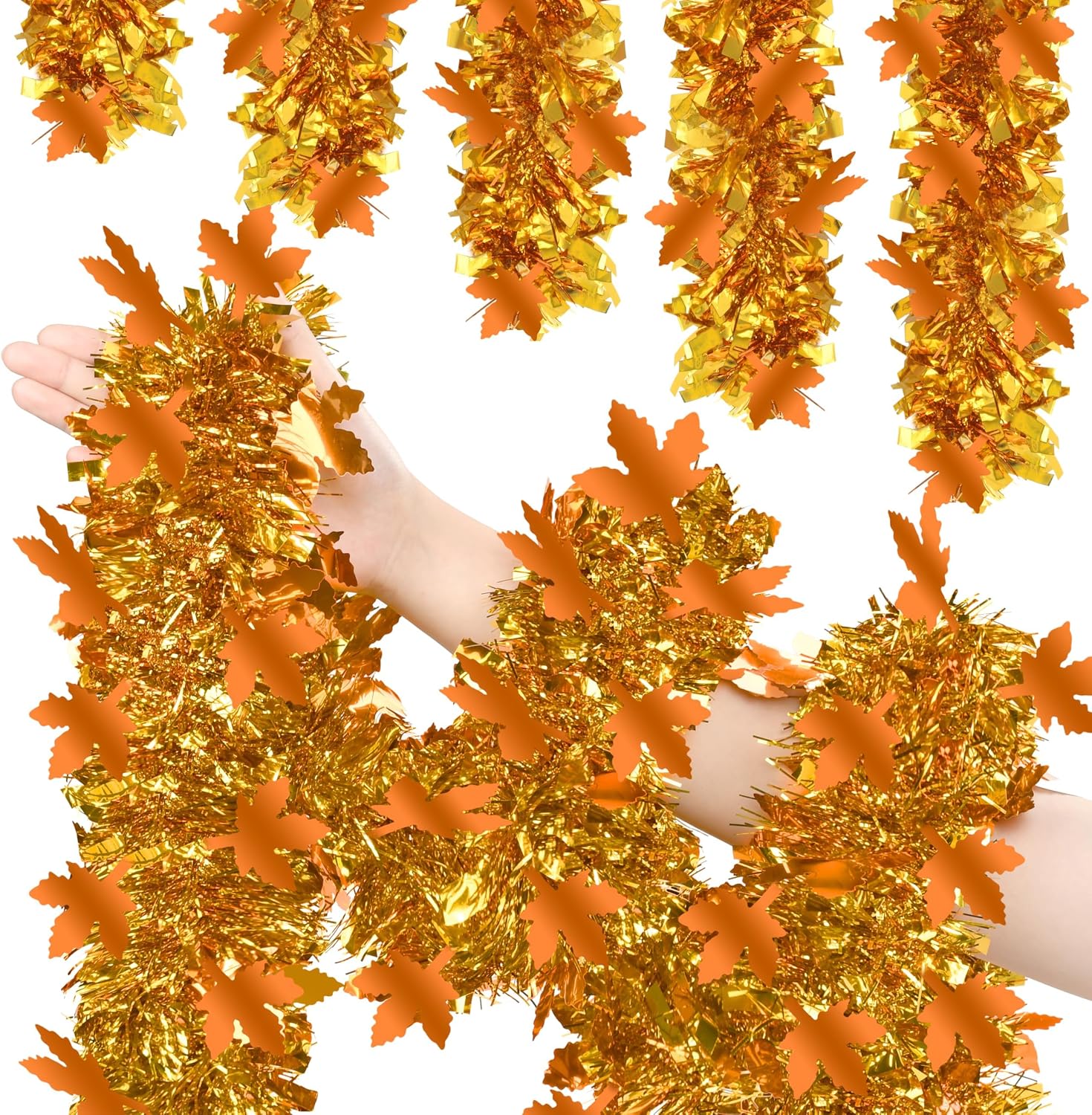 50 FT Halloween Tinsel Garland, Thick Glitter Hanging Streamers Black Orange Purple Mixed Color Metallic Tinsel Hanging Oranment for Halloween Party Supplies Indoor Outdoor Decoration