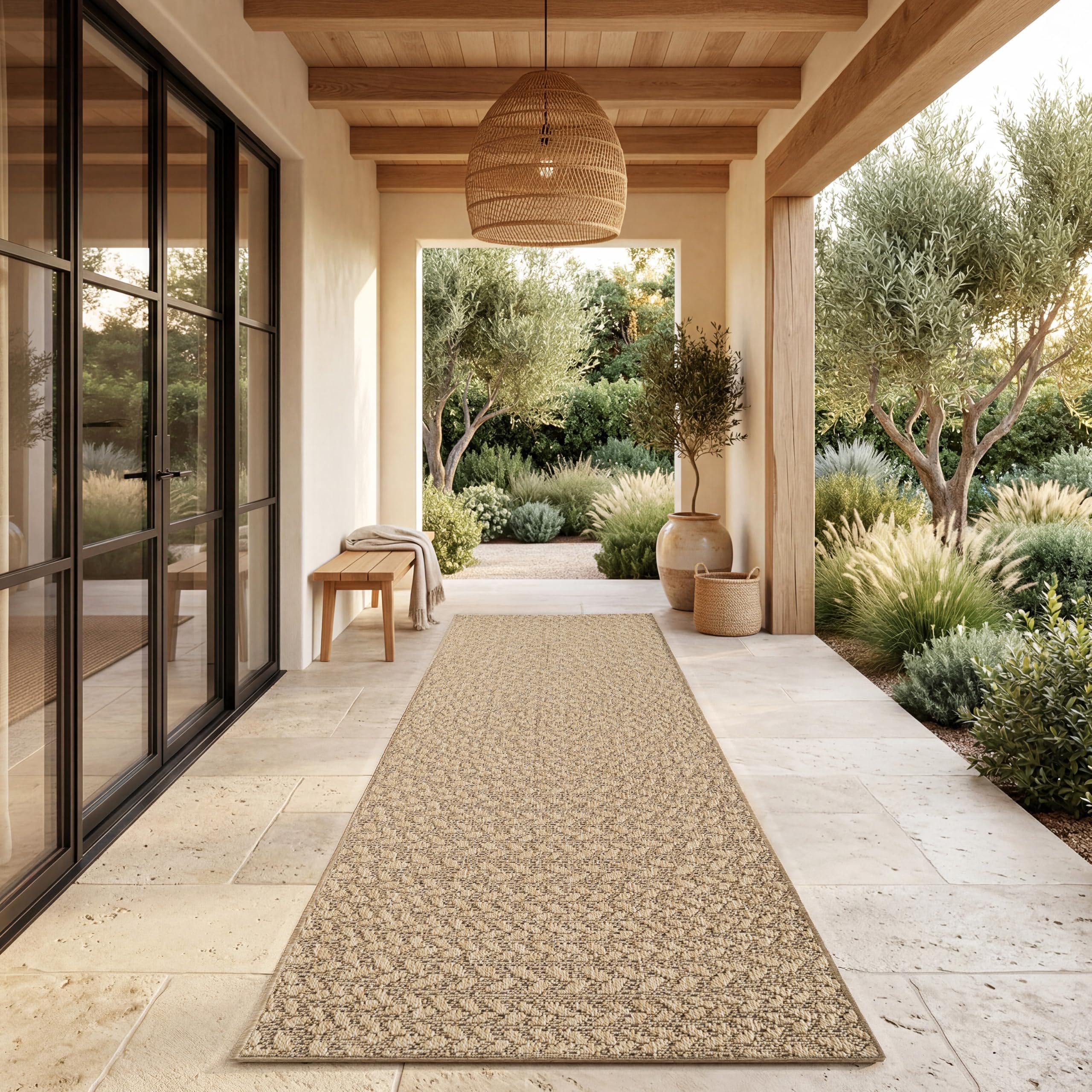 Paco Home Outdoor Teppich Wetterfest, moderner Jute-Look in natürlicher Sisal Optik, Robust, ideal für Terrasse Wohnzimmer & Küche, Beige 6, 80x250 cm