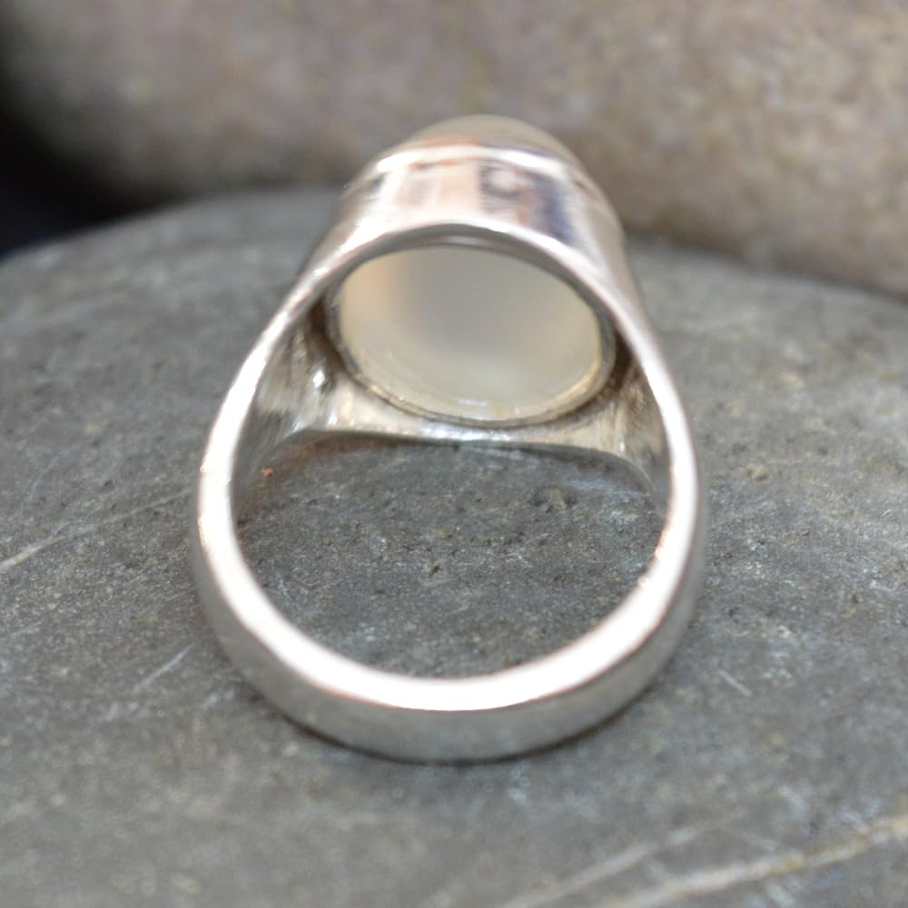 7 Carat Natural Moonstone Sterling Silver Ring For Men & Women - All Sizes 4-13, Oval Birthstone Ring