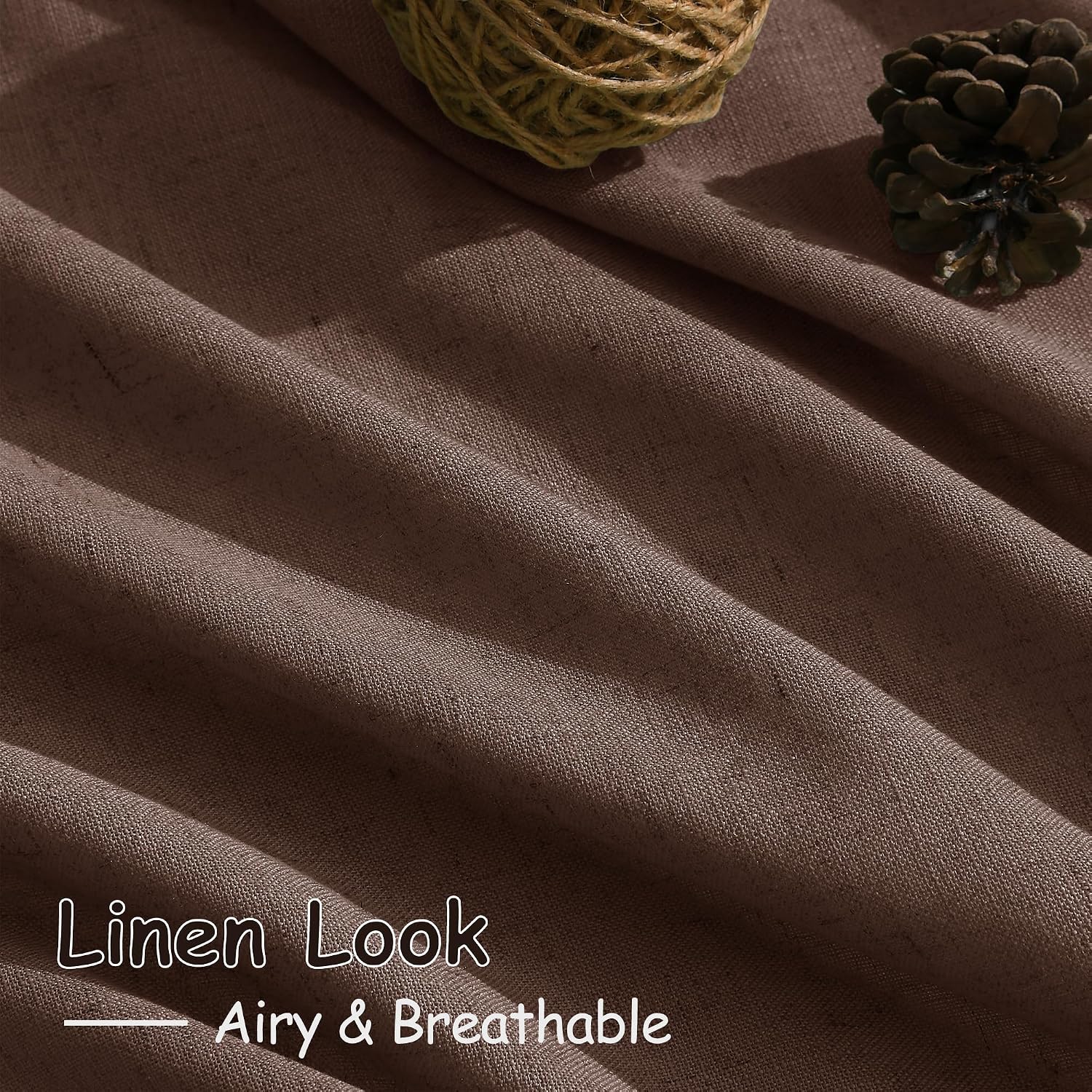 Mocha Mousse Curtains 84 Inch Length 2 Panels Set Back Tab Rod Pocke tLinen Blend Light Filtering Semi Sheer Textured for Neutral Farmhouse Living Room and Bedroom Decor 52x84 thumbnail