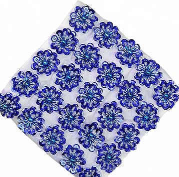 Sequin Flower Appliques with Rhinestone Bead Patches DIY, Dark Blue | 1.1"/3cm, 50Pcs, Sew on, For Clothing Wedding Dress Bag Shirt Shoes, DIY Art Craft Garment