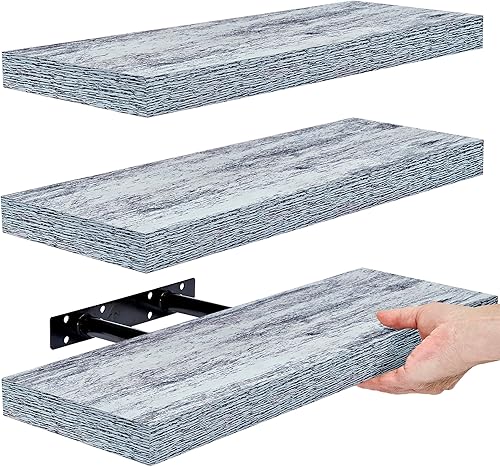Sorbus Floating Shelves - 3 Pack 16 Inch Rustic Blue Wall Shelves for Bedroom, Kitchen, Living Room, Bathroom Shelves, Home Decor, Office - Floating Shelf for Trophies, Books, Frames, Toilet Paper