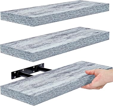 Sorbus 16 Inch Wood Floating Shelves for Wall 3 Pack, Blue