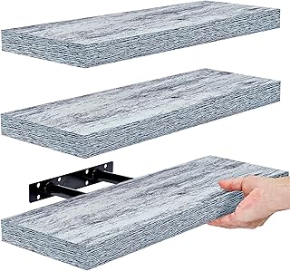 Sorbus Floating Shelves - 3 Pack 16 Inch Rustic Blue Wall Shelves for Be...