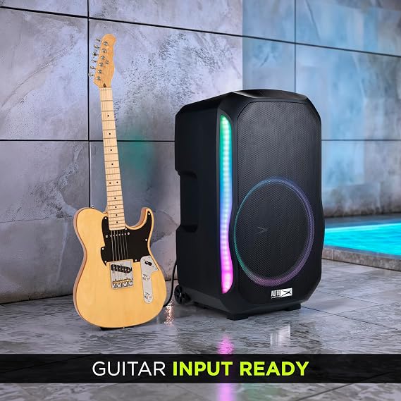 Altec Lansing - Soundrover 210 Bluetooth Speaker with Lights, 210W Wireless Party Speaker, Outdoor Bluetooth Speakers with LED Multi-Color Modes, 12-Hour Battery, Mic & Guitar Inputs