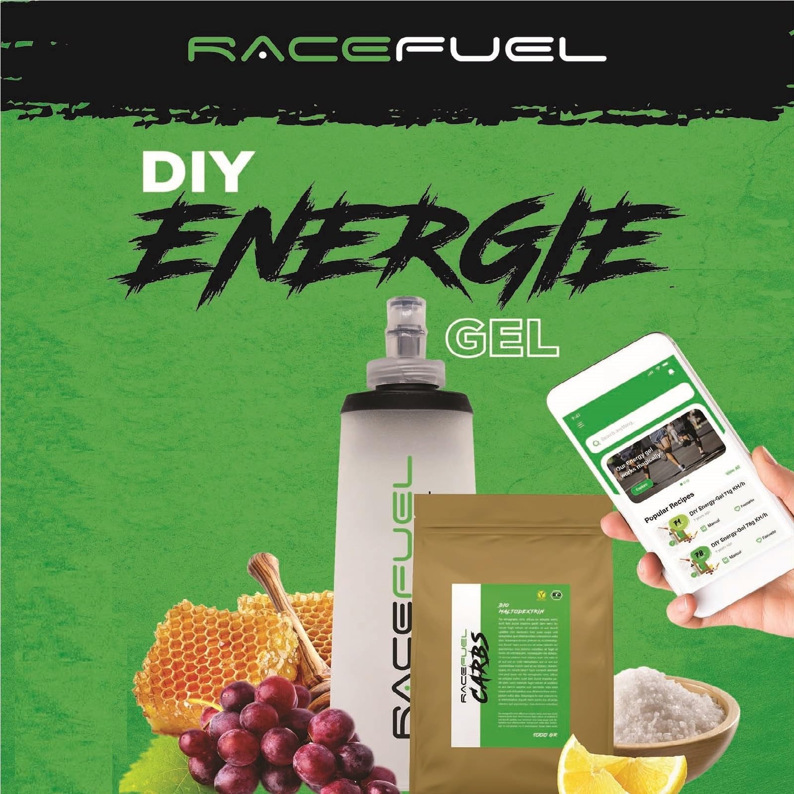 RaceFuel Maltodextrin • Kohlenhydrat Pulver für Sport, Laufen, Radfahren, Triathlon • Ideal zur Herstellung von High-Power Energy-Gel • Hochverträglich • 100% Vegan (1kg)