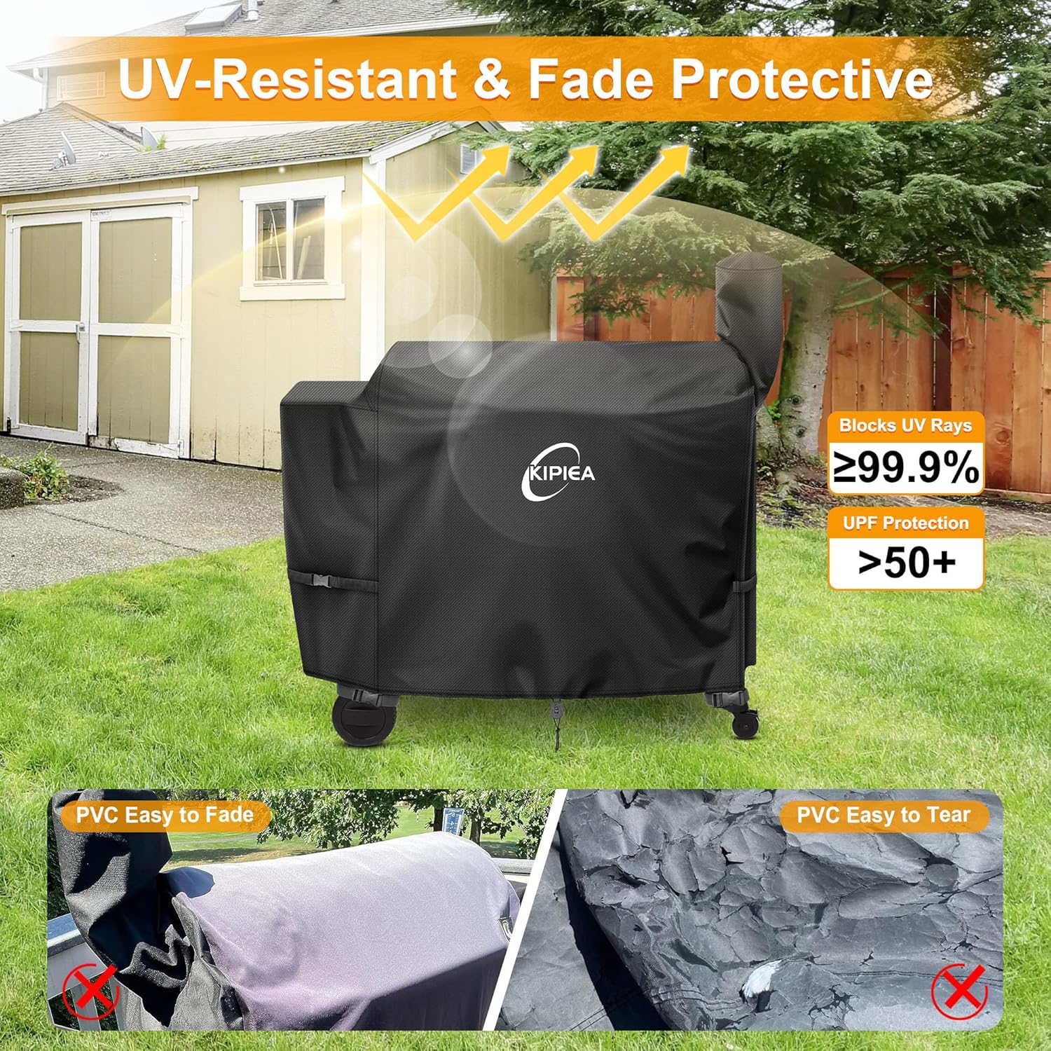 Kipiea Heavy Duty Grill Cover for Traeger Pro 34 & 780 Series, 600D Oxford Fabric Wood Pellet Smoker Covers Waterproof & Windproof, Pellet BBQ Grill Cover for Outside Anti-UV, No Tear, No Fading