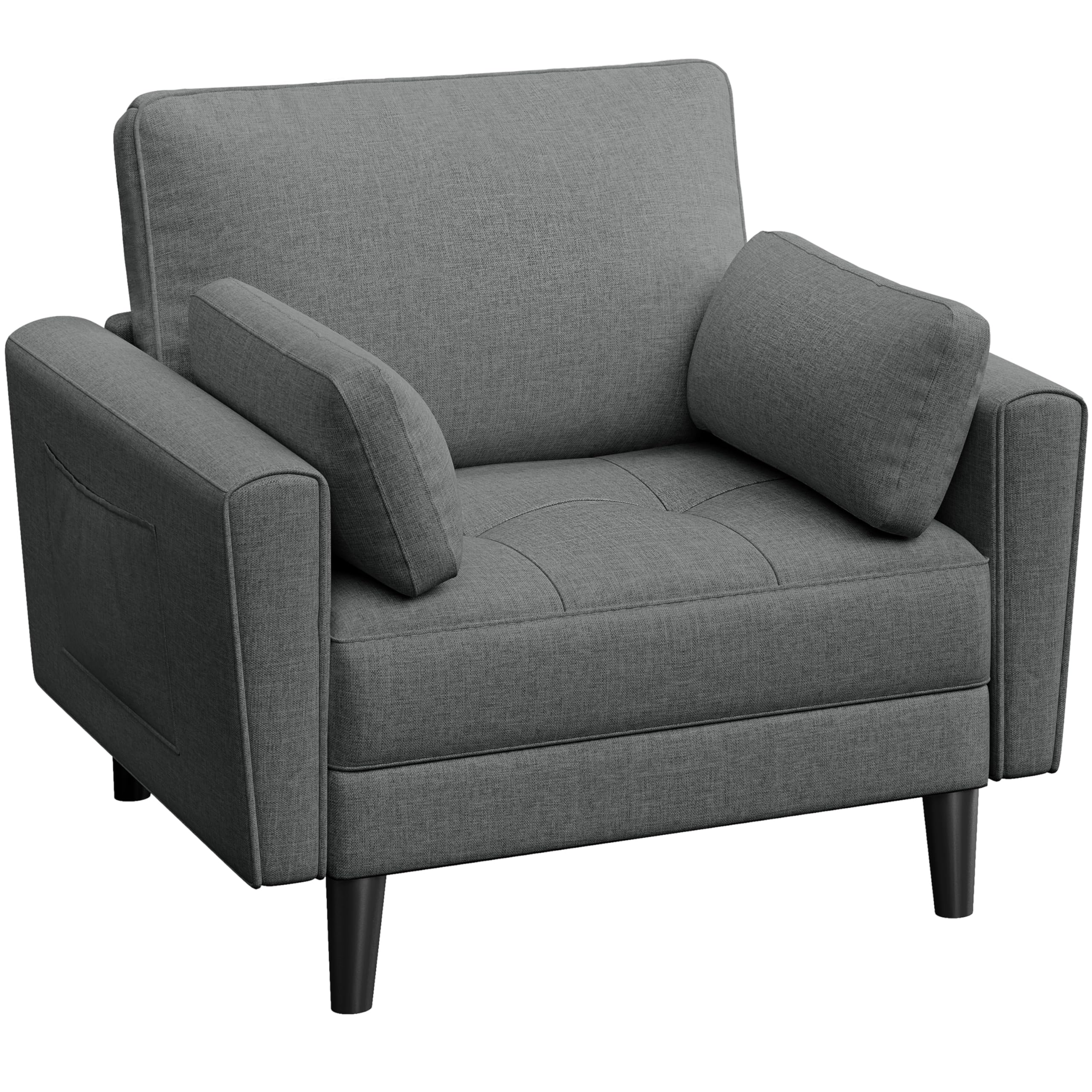Yaheetech Sofá Individual Sofá Relax Sillon Tapizada de Tela para Sala de Estar y Dormitorio 75 x 85.5 cm MAX Capacidad 136 KG Gris Oscuro