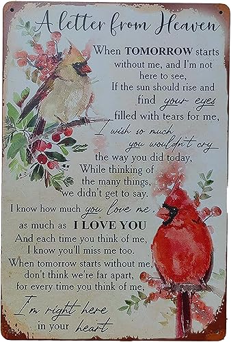 Miniatura 2 de Letrero cardenal vintage con texto en inglés "Warm Wish Red Bird" con texto en inglés "A Letter From Heavenn" Poema, letrero de hojalata