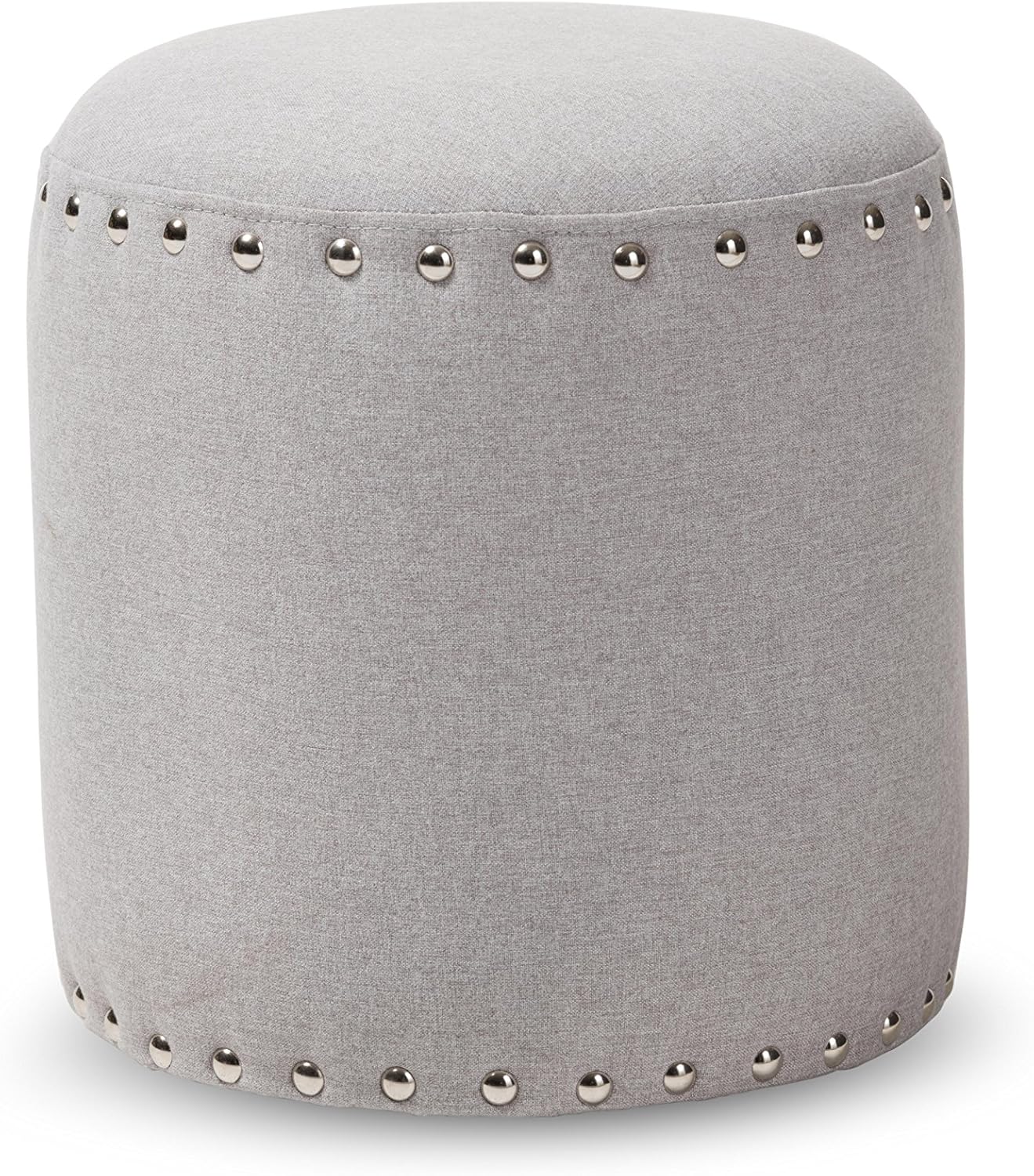 Baxton Studio Emilie Fabric Upholstered Nail Trim Ottoman, Light Grey