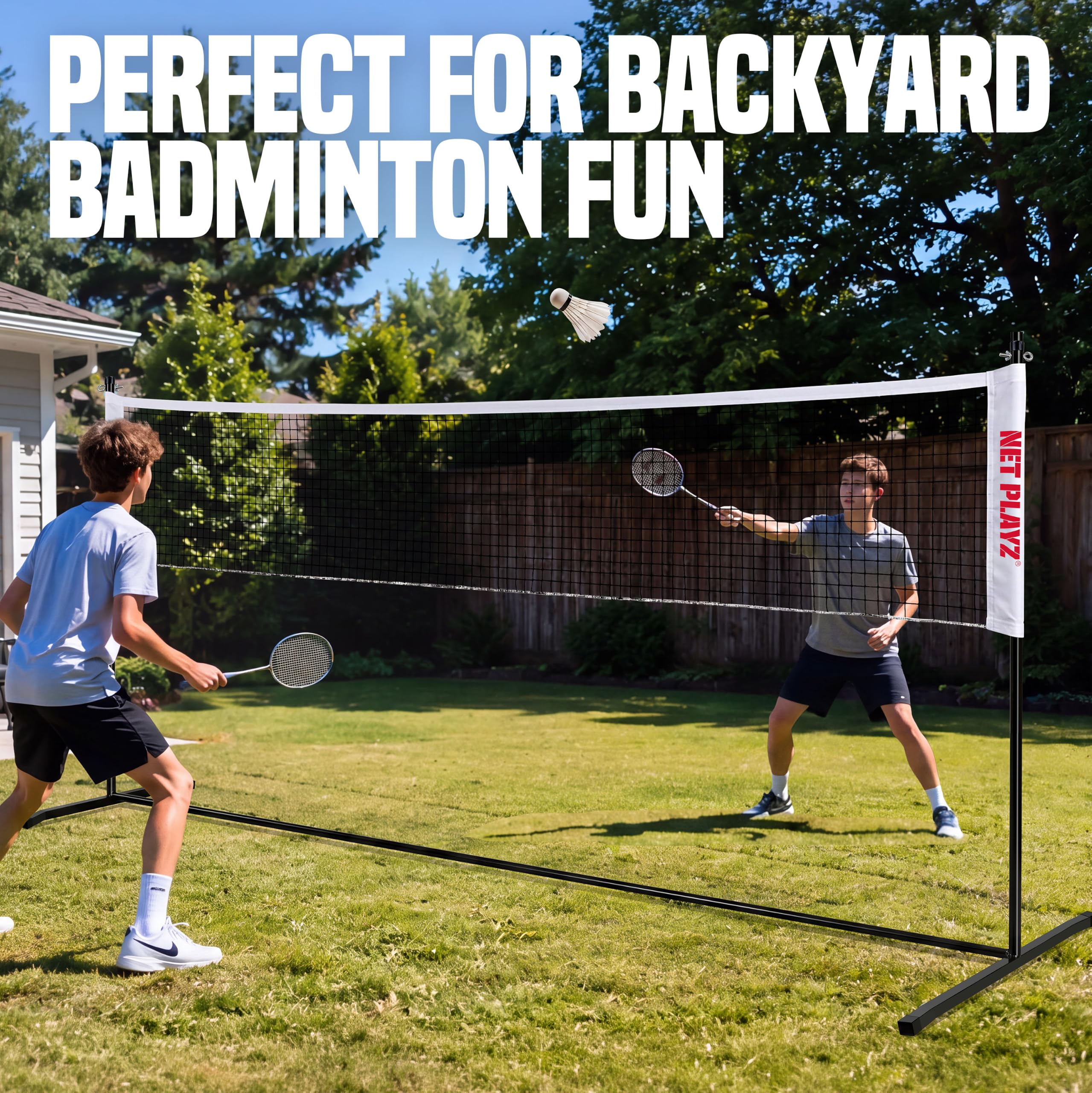 Rete da badminton regolabile da 3,7 m per giocare all'aperto in giardino, con borsa per il trasporto