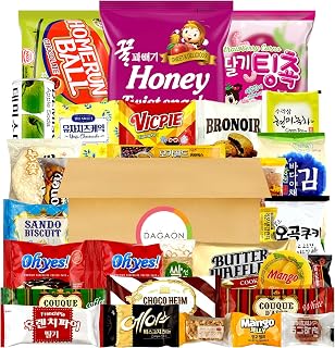 Dagaon Favorite Korean Snack Box 30 Count - Appetizing Gift and Care Package for any occasions and everyone. Variety of Korean Treats Including Top Picked Chips, Biscuits, Cookies, Pies, Candies.