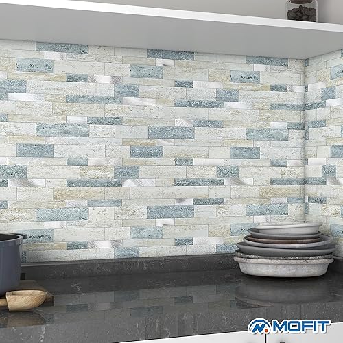Vista 23 de MOFIT - Azulejo protector contra salpicaduras para cocina, acabado mate, azulejos de baño, azulejos adhesivos 3D, mosaico lineal de mármol, gris