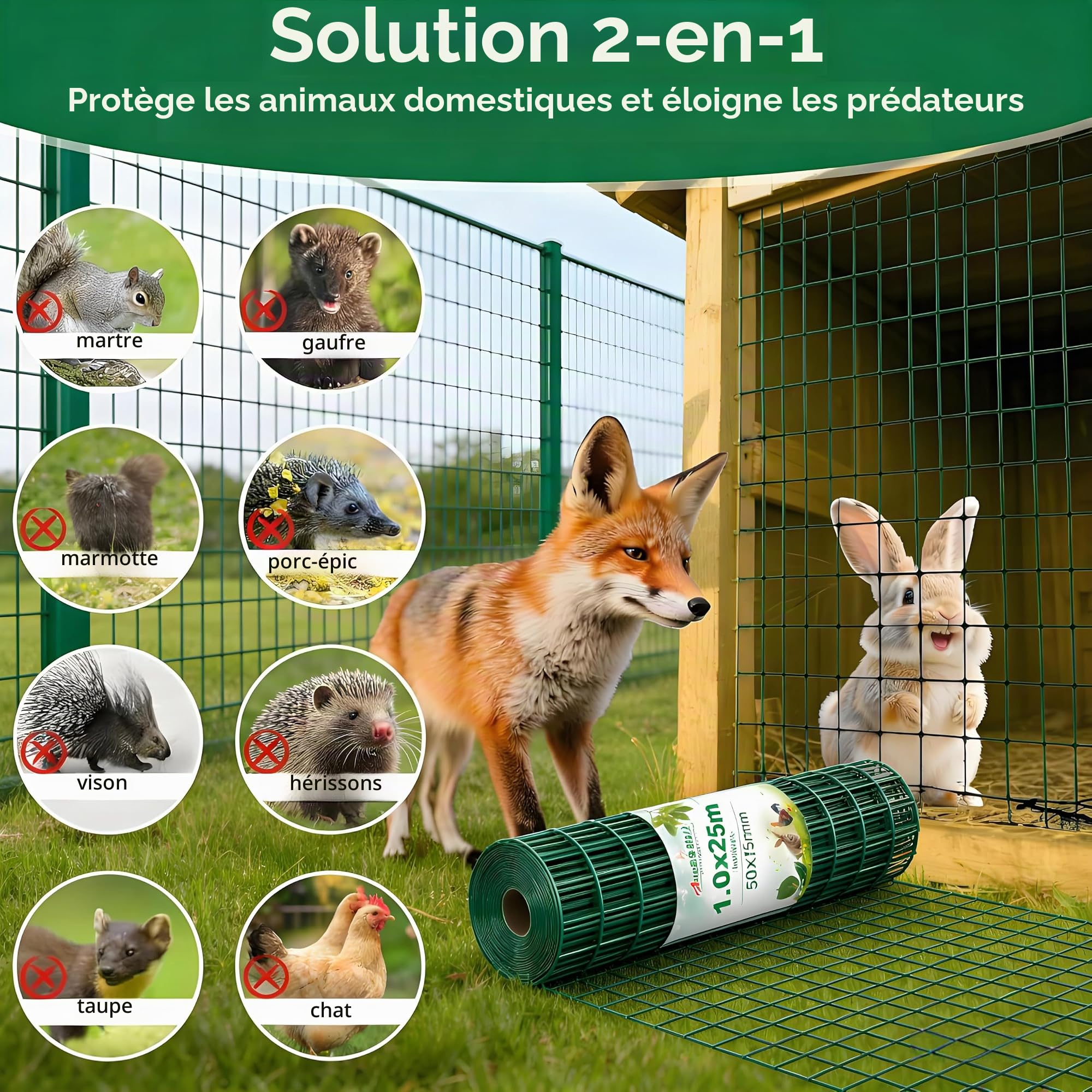 Amagabeli 1.2M X 25M Grillage Plastifié Résidentiel Fil 2,2mm Mailles 100x75cm Grillage Carrée Soudé à Mailles de Clôture RAL6005 Vert Maille Enduit de PVC Métallique Bordure de Jardin Pelouse