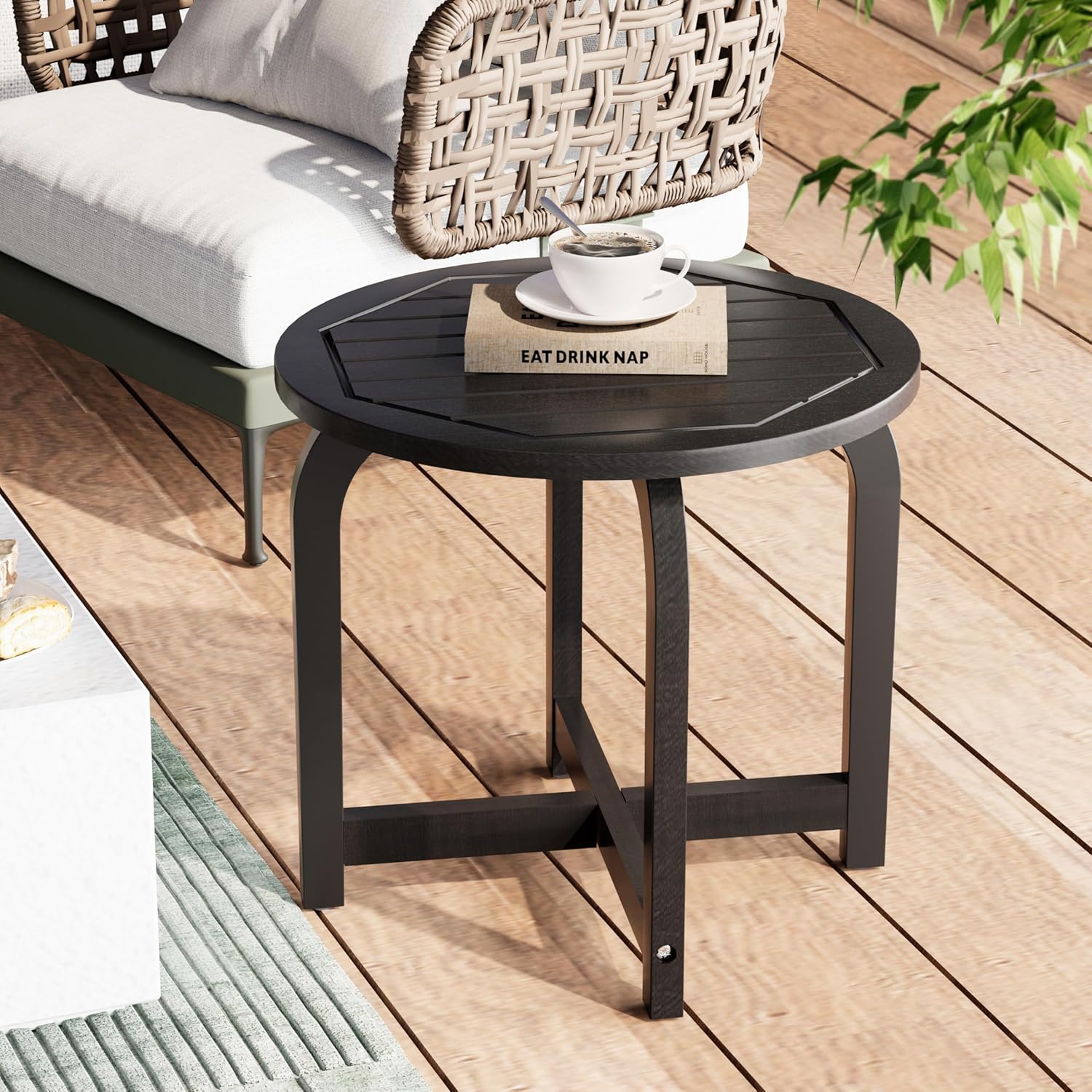 Amazon.com: Chilihom Side Table,Black Round Side Table,End Table,Outdoor Side Table,Small End ...