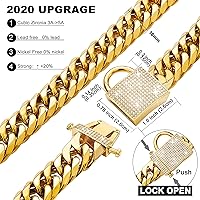 Vista 3 de PRADOG Collar de perro con cadena de oro con cierre de circonita, acero inoxidable de 18 quilates, collar de metal resistente para cachorros, collar