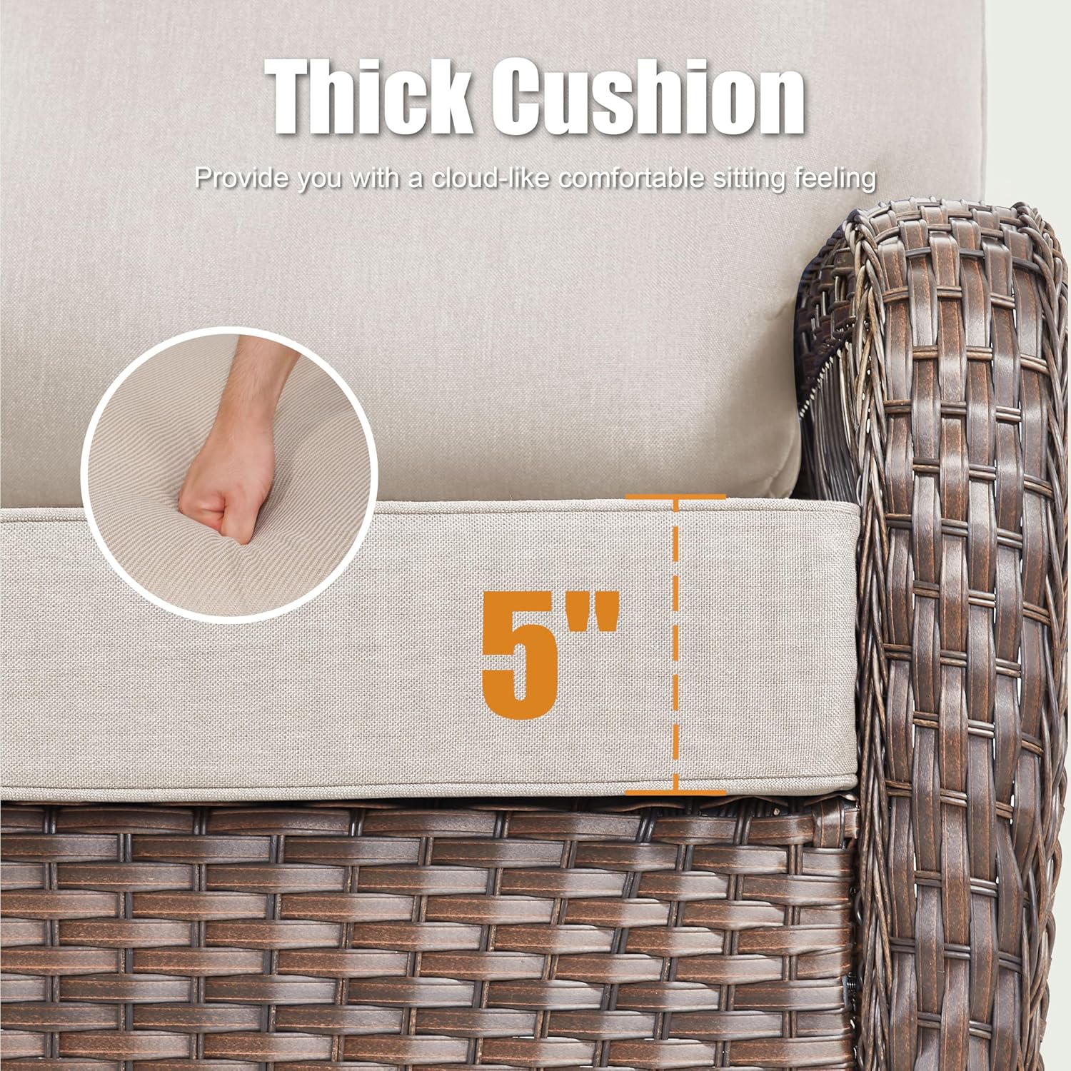 75'' Outdoor Patio Couch Wicker Sofa, All Weather Rattan 3 Seater Sofa High Back Couch with Deep Seating and Removable Cover, Outdoor Patio Furniture for Deck Porch Sunroom Backyard, Beige