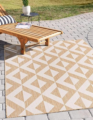 Vista 23 de Unique Loom Unique Loom Outdoor Collection - Alfombra de área - Napa (3 pies 3 pies, redonda, amarillo y aguamarina/amarillo)