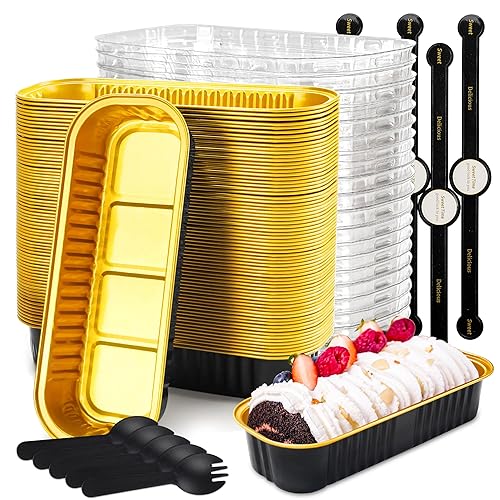 50 Pack Mini Loaf Pans with Lids Rectangle Individual Cake