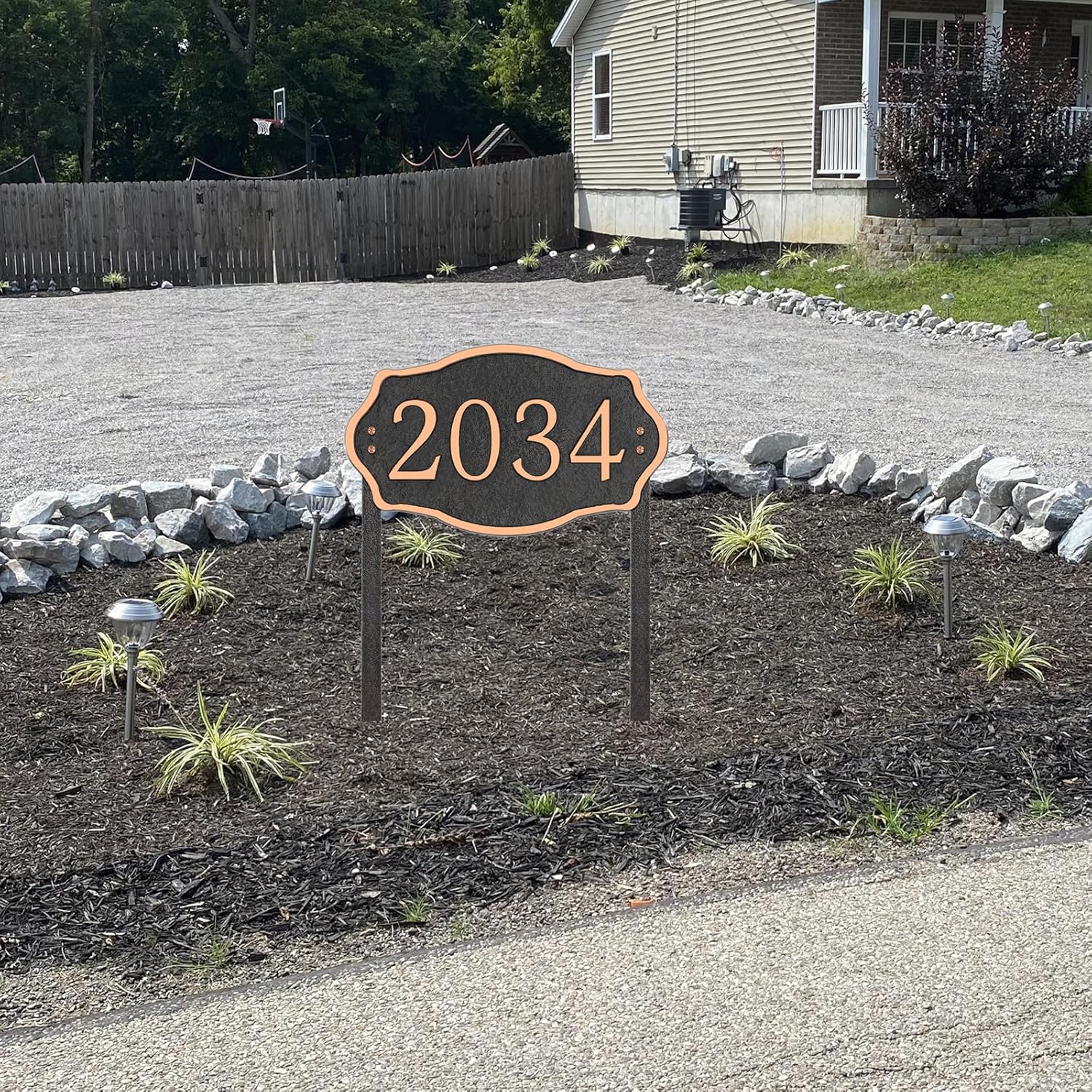 Personalized Address Sign Lawn Mounted - Custom House Number Signs with Metal Stakes for Outside Lawn, House, Yard, Ground, Drive Way, Garden, Free Standing in(Red Copper)