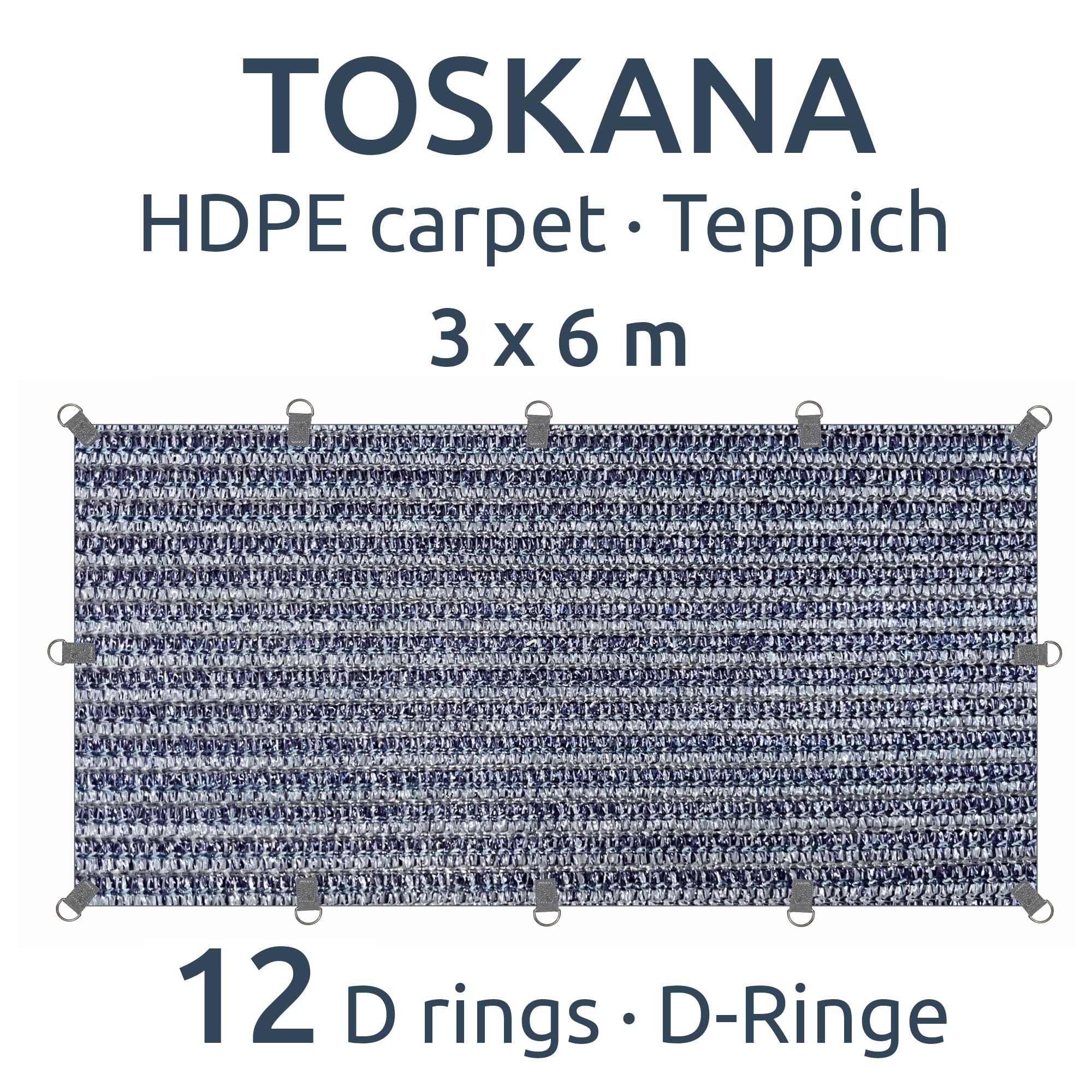 your GEAR Toskana HDPE Vorzeltteppich 300x600cm, Outdoor Teppich für Wohnwagen, Balkon oder Picknickdecke, mit verstärkten D-Ringen, wetterfest & atmungsaktiv, Tragetasche Inklusive, Camping Zubehör
