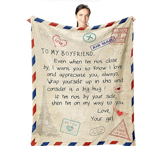 Wisegem Boyfriend Gifts - Boyfriend Blanket from Girlfriend - Sentimental Gifts for Boyfriend - Romantic Gifts for Him 60"x50" - Best Boyfriend Gifts for Men - Anniversary Birthday Gift Ideas for Him