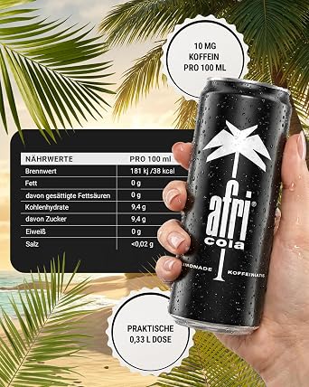 afri cola Cola-Drink 24x330 ml Dosen deutsche Kultcola koffeinhaltig Koffeinhaltige Cola-Limonade mit intensivem einzigartigem afri cola Geschmack in praktischen Getränkedosen.