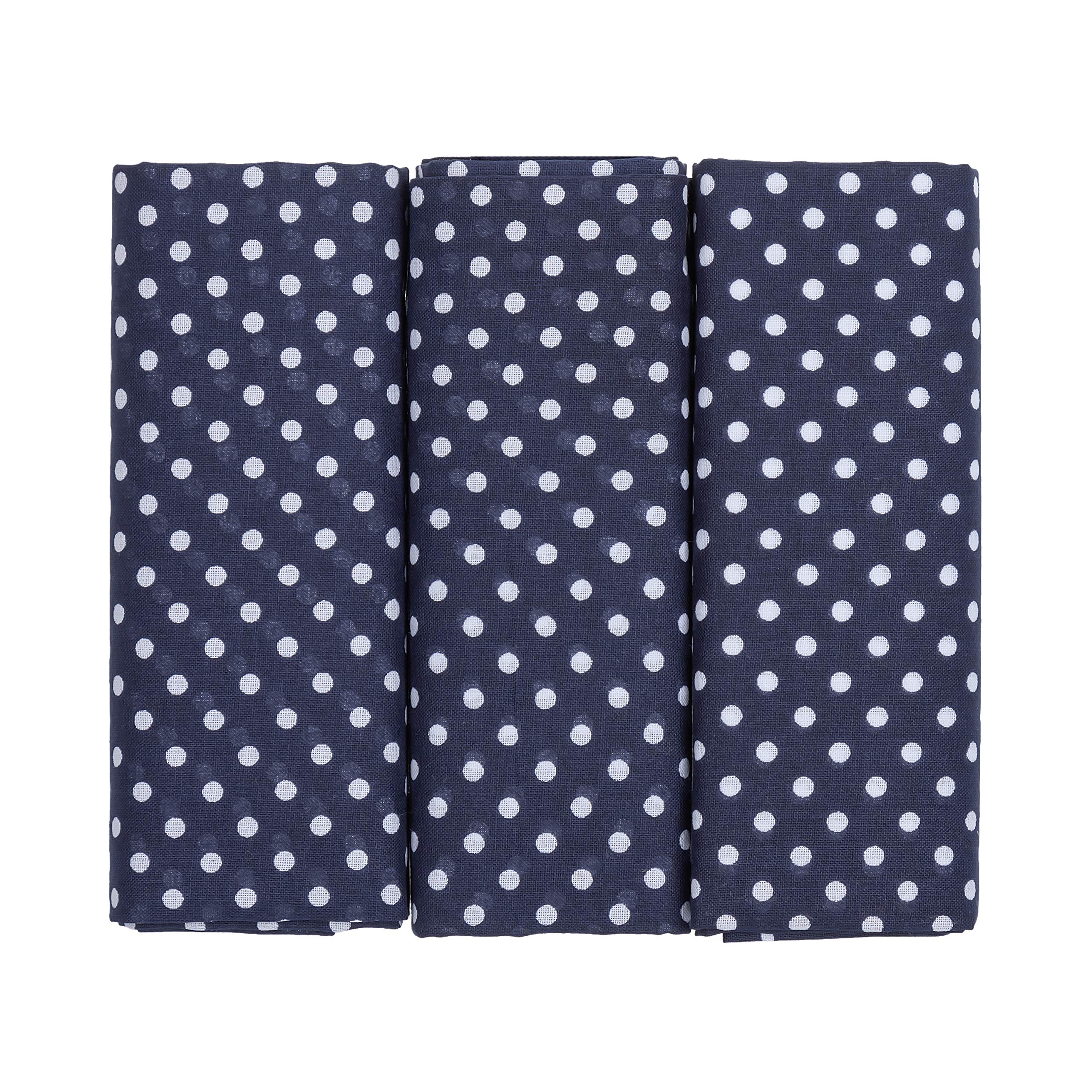 Pack of 3 Extra Large Navy Blue Spotted Hankies Cotton Handkerchiefs Men's