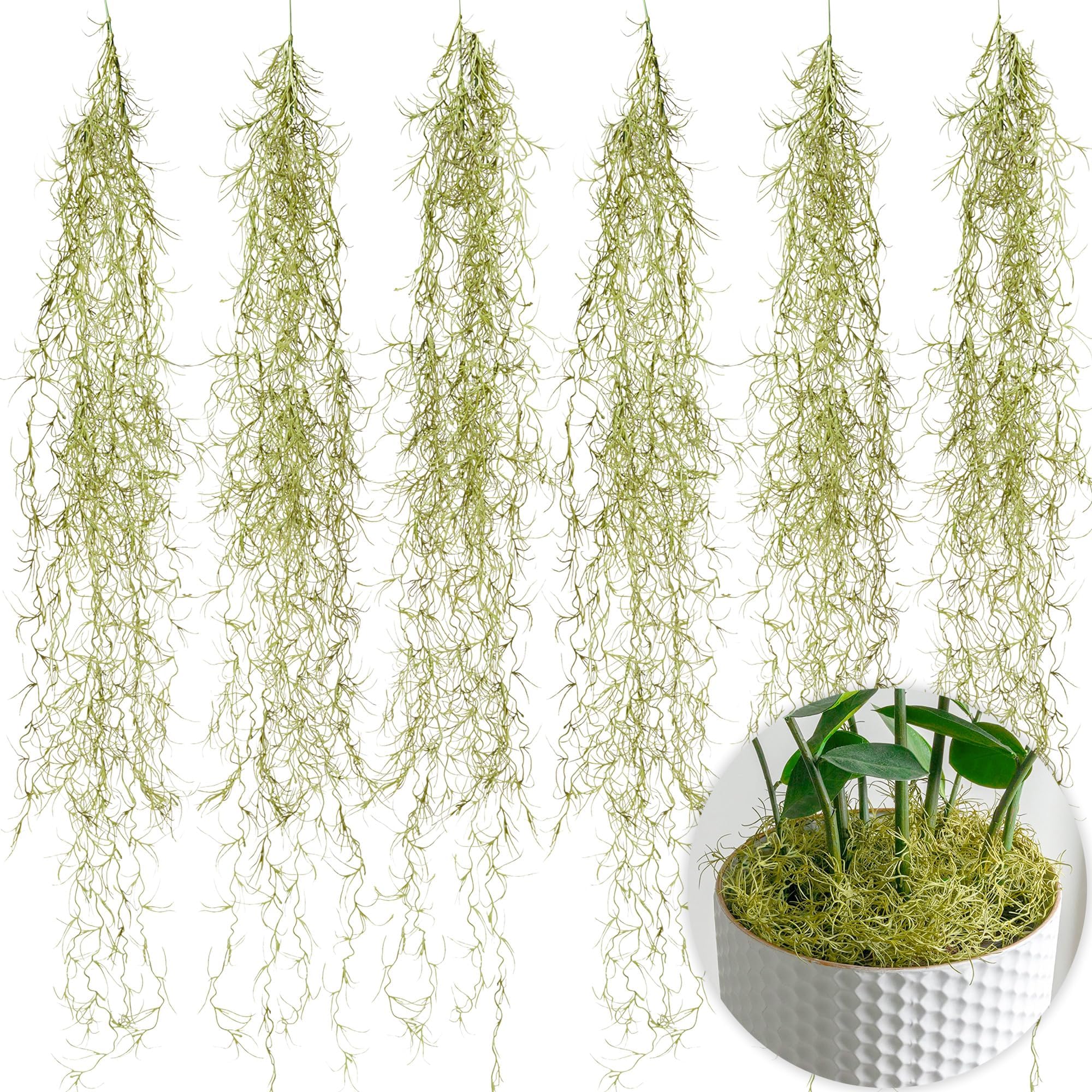 SEEKO Succulents Fake Spanish Moss 6 Pack, 33" – Premium Artificial & Faux Moss Decor