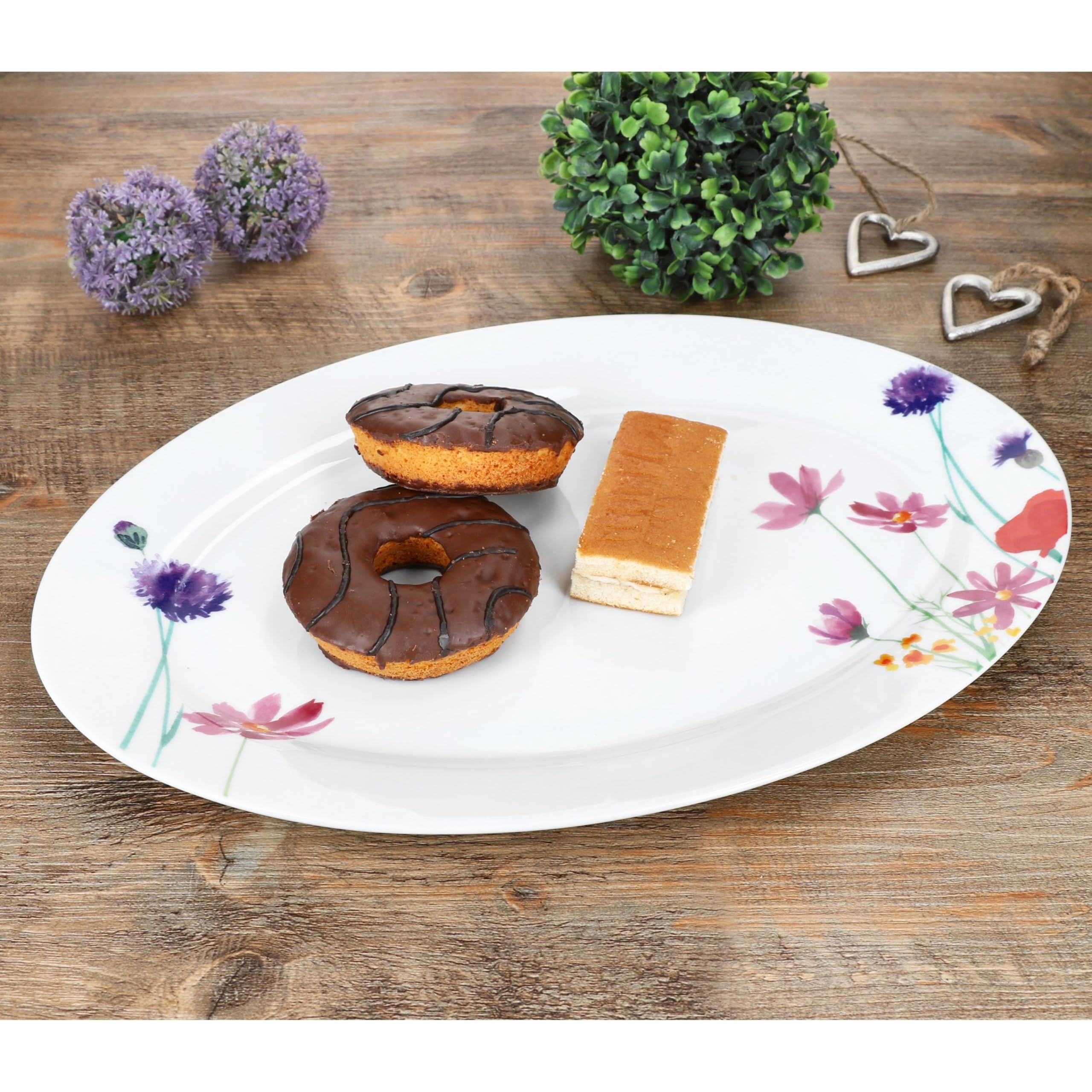 MamboCat Marie Set di 2 piatti da portata ovali, 35,5 x 24,3 cm, piatti allungati in porcellana con decorazione prato floreale, per sushi, antipasti, tapas & Co. I piatto antipasti