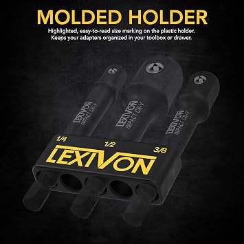 LEXIVON [2-Pack] Impact Grade Socket Adapter Set, 3 Extension Bit With Holder | 3-Piece 1/4, 3/8, and 1/2 Drive, Adapt Your Power Drill To High Torque Impact Wrench (LX-101X2)