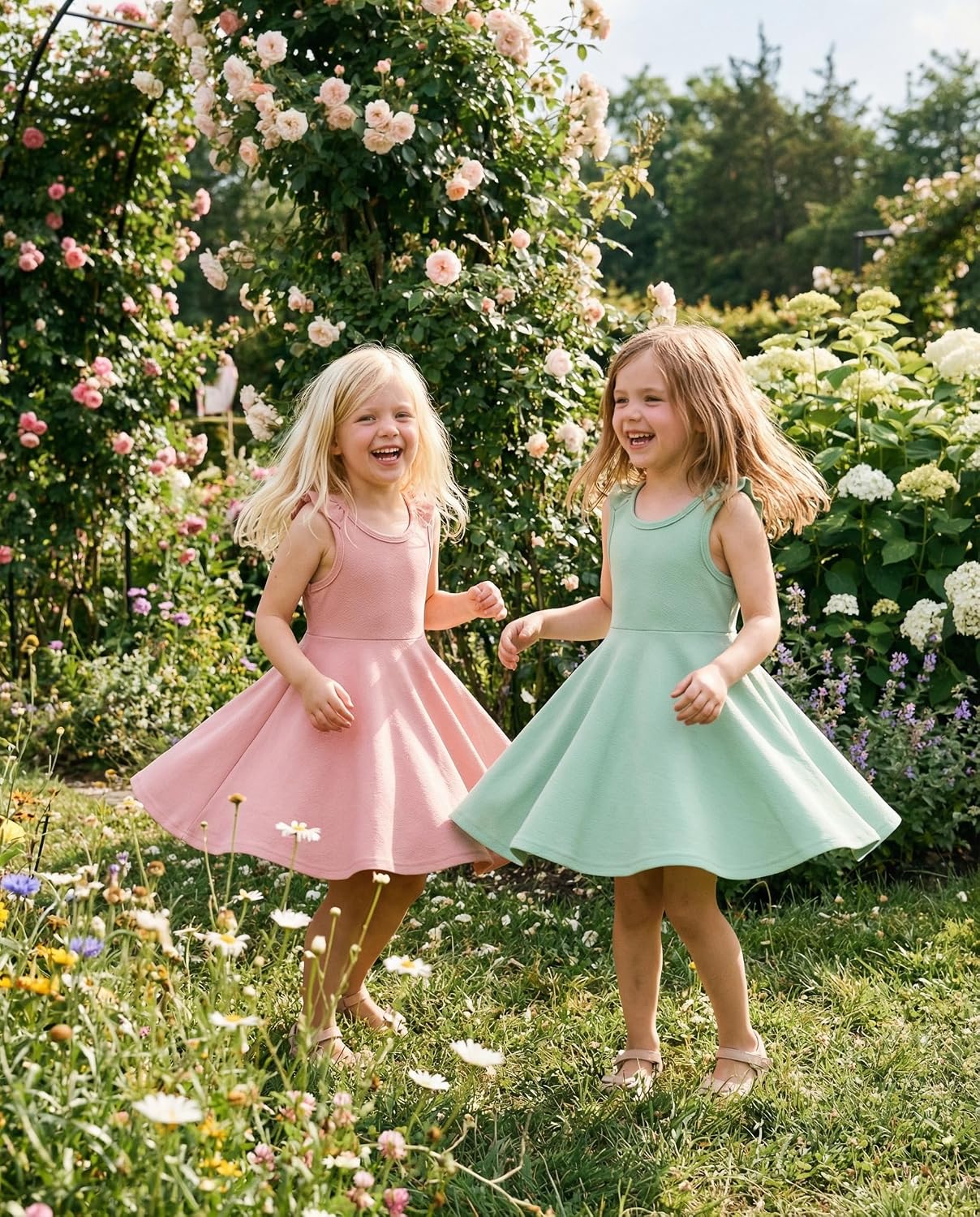 Girls Dress Toddler Skater Twirl T Shirt Solid Color A-Line Dress for School Holiday Casual Spring Summer