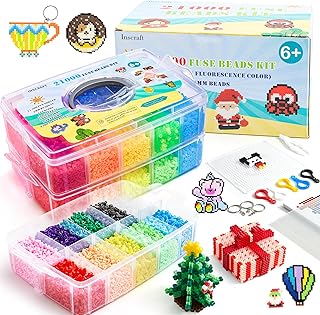 Fuse Beads, 21,000 pcs Fuse Beads Kit 22 Colors 5MM for Kids, Including 8 Ironing Paper,48 Patterns, 4 Pegboards, Tweezers, Beads Compatible Kit by INSCRAFT