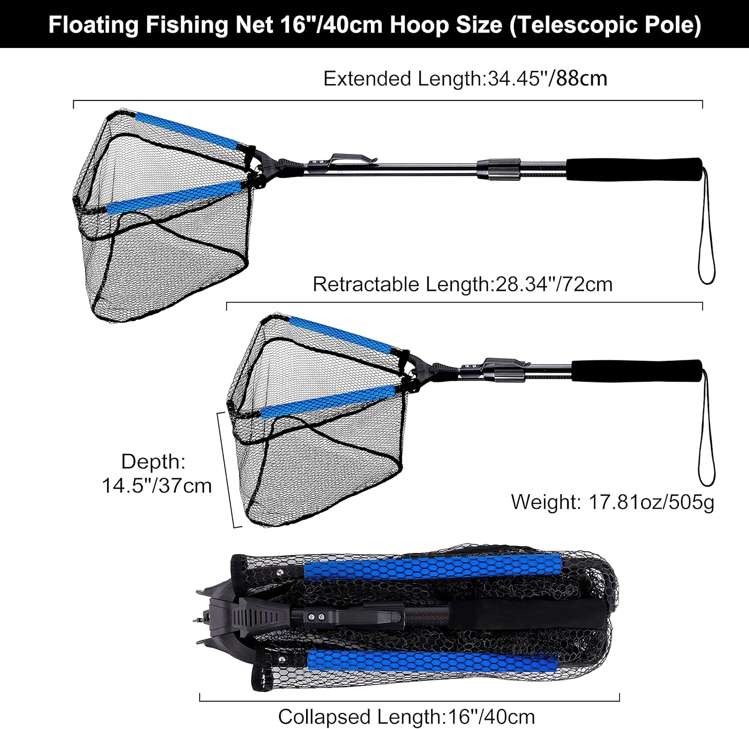 PLUSINNO Fishing Net, Floating Rubber Coated Landing Net - Easy Catch Release, Retractable Foldable Fishing Net for Easy Transport Storage for Bass Trout Catfish Pike Salmon Fly Kayak Fishing : Sports & Outdoors