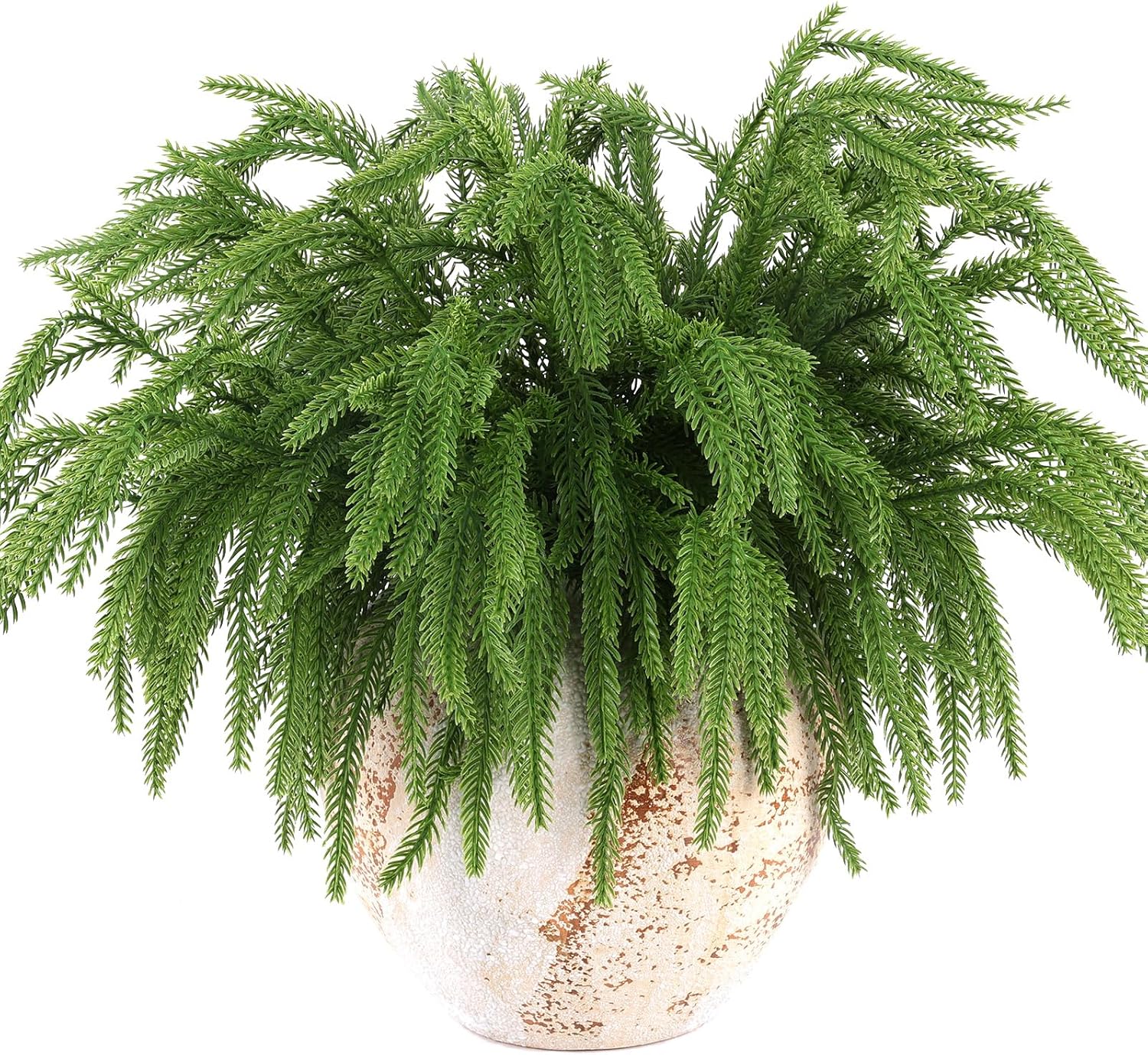 Rowfad 100 Pcs Artificial Christmas Norfolk Pine Picks, Bulk Faux Pine Stems Christmas Greenery Branches DIY Crafts Faux Pine Branches for Xmas Indoor Outdoor Home Decor (100)