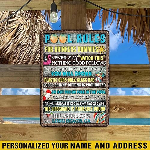 Miniatura 3 de V VIBEPY Letrero de metal personalizado para piscina, letrero de piscina, decoración de piscina, letrero de bar de piscina, decoración de patio